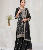 Black fancy fabric hand embroidery semi stitched salwar suits