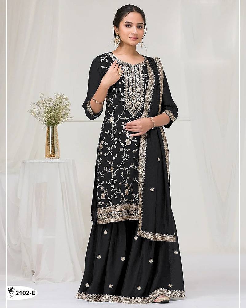 Black fancy fabric hand embroidery semi stitched salwar suits