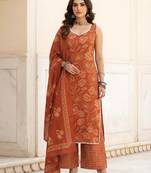 Rust floral printed cotton kurta set