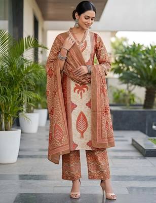 Rust floral printed cotton kurta set 2