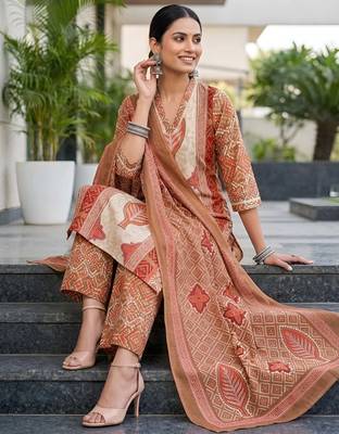 Rust floral printed cotton kurta set 3