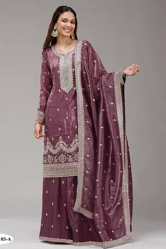 Wine silk blend zari work semi stitched salwar suits
