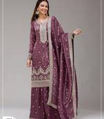 Wine silk blend zari work semi stitched salwar suits