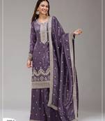 Dark lavender silk blend zari work semi stitched salwar suits