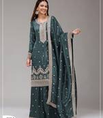Dark green silk blend zari work semi stitched salwar suits