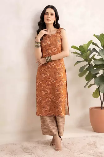 Rust floral printed viscose rayon kurta set