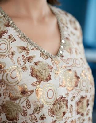 Cream floral printed viscose rayon kurta set 5