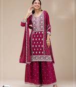 Magenta faux georgette zari work semi stitched salwar suits