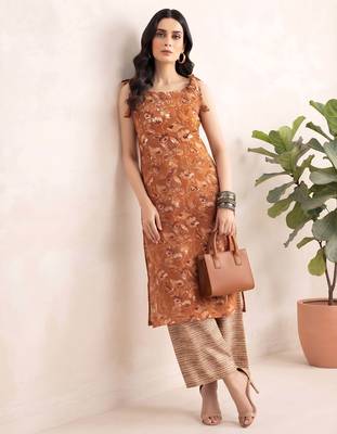 Rust floral printed viscose rayon kurta set 5