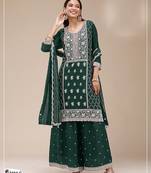 Bottle green faux georgette zari work semi stitched salwar suits