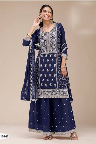 Royal blue faux georgette zari work semi stitched salwar suits