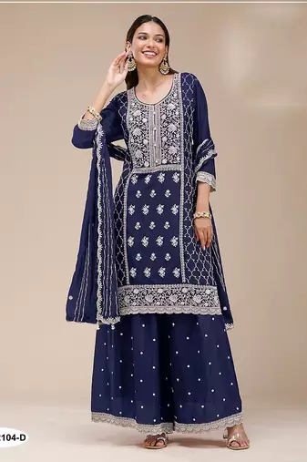 Royal blue faux georgette zari work semi stitched salwar suits