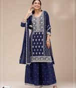 Royal blue faux georgette zari work semi stitched salwar suits