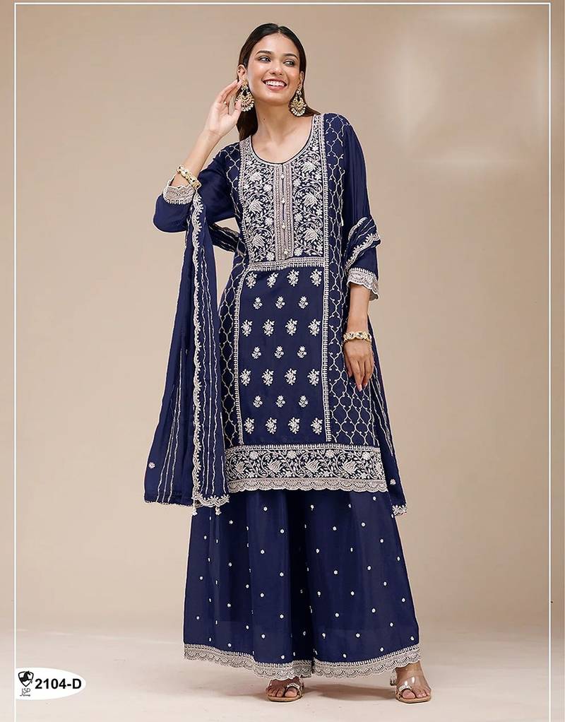 Royal blue faux georgette zari work semi stitched salwar suits
