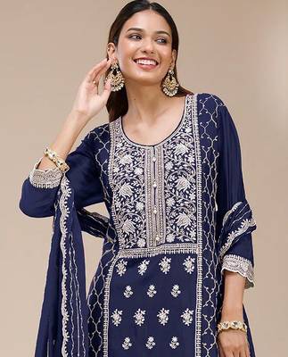Royal blue faux georgette zari work semi stitched salwar suits 2