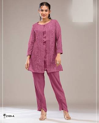 Pinkish mauve faux georgette floral print semi stitched salwar suits 1
