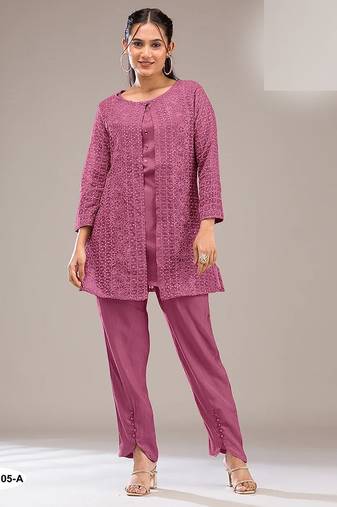 Pinkish mauve faux georgette floral print semi stitched salwar suits