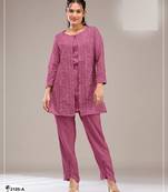 Pinkish mauve faux georgette floral print semi stitched salwar suits