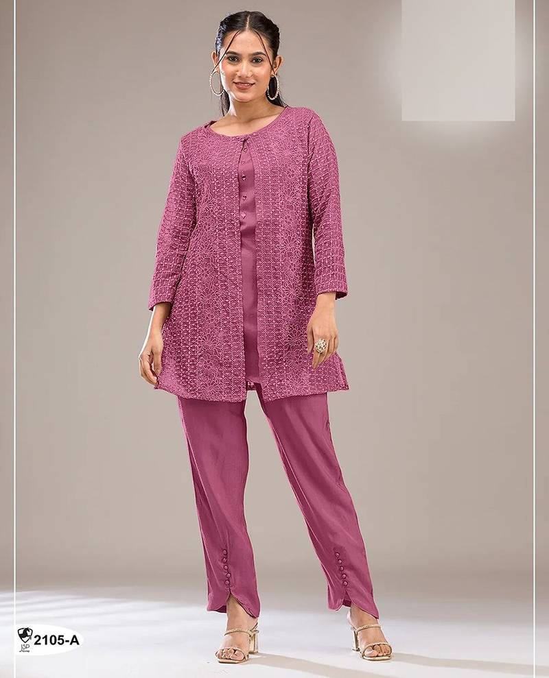 Pinkish mauve faux georgette floral print semi stitched salwar suits