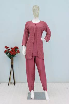 Pinkish mauve faux georgette floral print semi stitched salwar suits 2