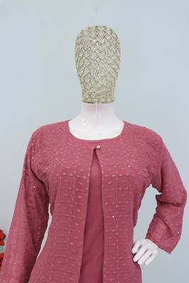 Pinkish mauve faux georgette floral print semi stitched salwar suits 3