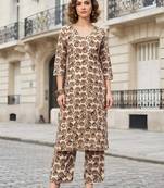 Off white floral printed viscose rayon kurta set