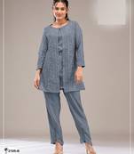 Steel grey blue faux georgette floral print semi stitched salwar suits