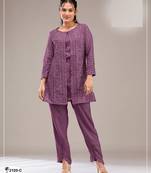 Plum purple faux georgette floral print semi stitched salwar suits