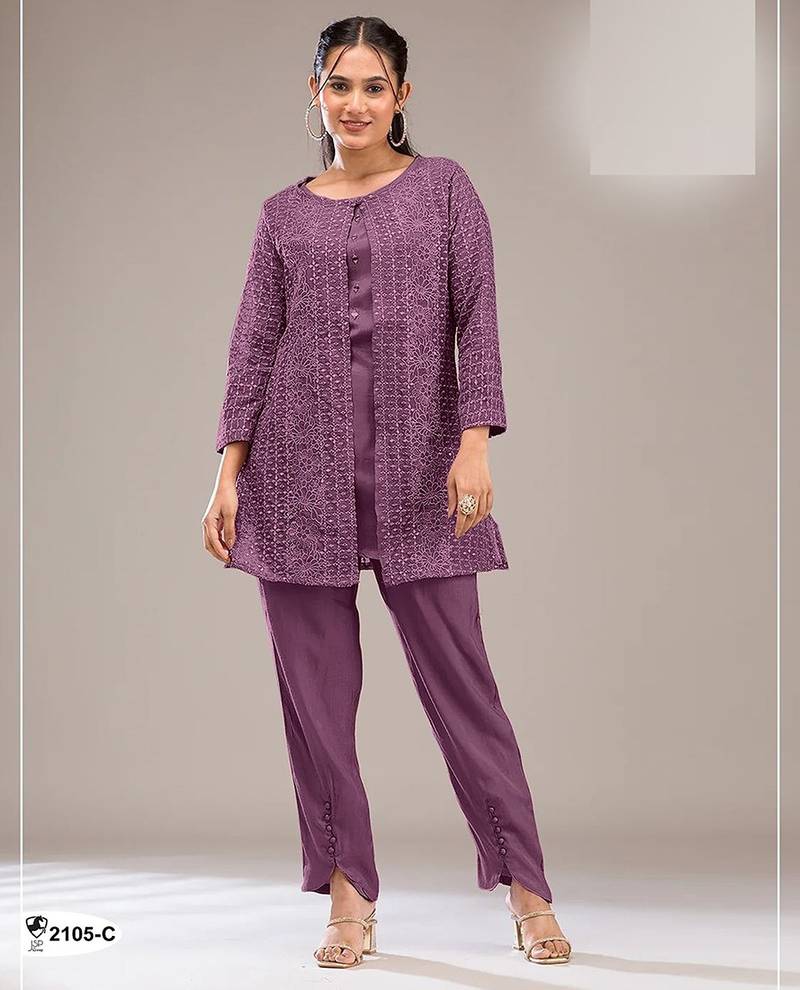 Plum purple faux georgette floral print semi stitched salwar suits