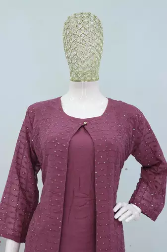Plum purple faux georgette floral print semi stitched salwar suits