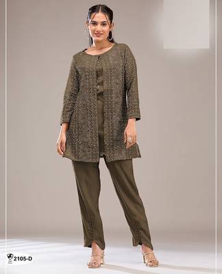 Muted brown faux georgette floral print semi stitched salwar suits 1