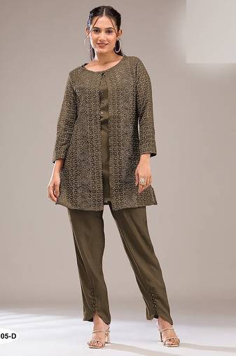Muted brown faux georgette floral print semi stitched salwar suits