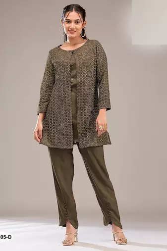 Muted brown faux georgette floral print semi stitched salwar suits
