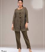 Muted brown faux georgette floral print semi stitched salwar suits