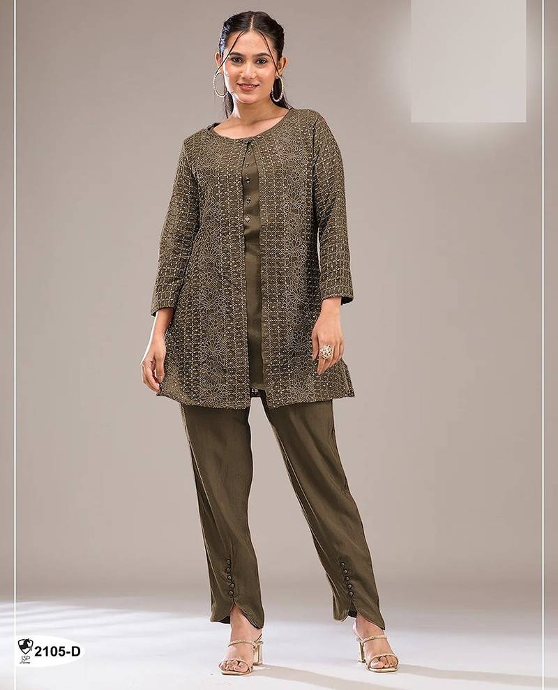 Muted brown faux georgette floral print semi stitched salwar suits