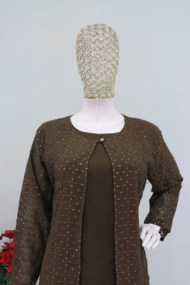 Muted brown faux georgette floral print semi stitched salwar suits 3