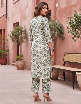 White floral printed viscose rayon kurta set 3