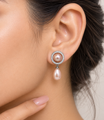 Certified natural freshwater pearls jewellery pink freshwater pearl drop earrings with cz halo circle