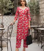Pink floral printed viscose rayon kurta set