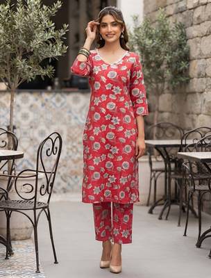 Pink floral printed viscose rayon kurta set 3