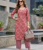 Mauve floral printed viscose rayon kurta set