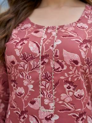 Mauve floral printed viscose rayon kurta set 5