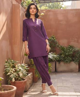 Purple plain cotton kurta set 1