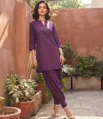 Purple plain cotton kurta set