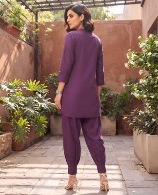 Purple plain cotton kurta set 2