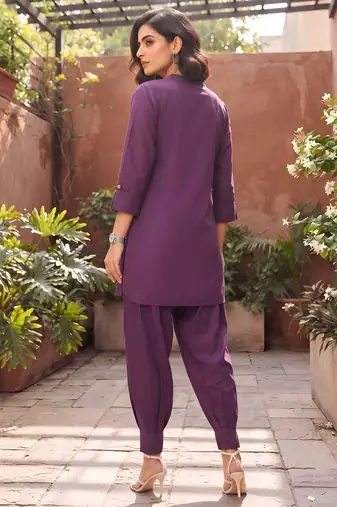 Purple plain cotton kurta set