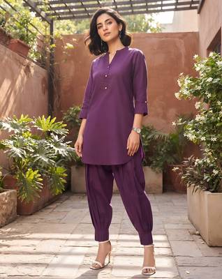 Purple plain cotton kurta set 3