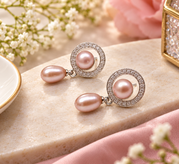 Certified natural freshwater pearls jewellery pink freshwater pearl drop earrings with cz halo circle 2