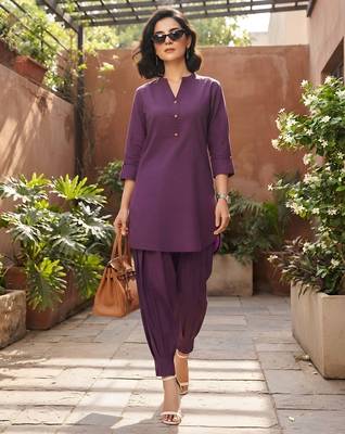 Purple plain cotton kurta set 4