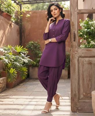 Purple plain cotton kurta set 5